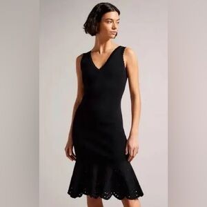Ted Baker Juliann Broderie Flounce Knit Midi Dress sz 10 NWT